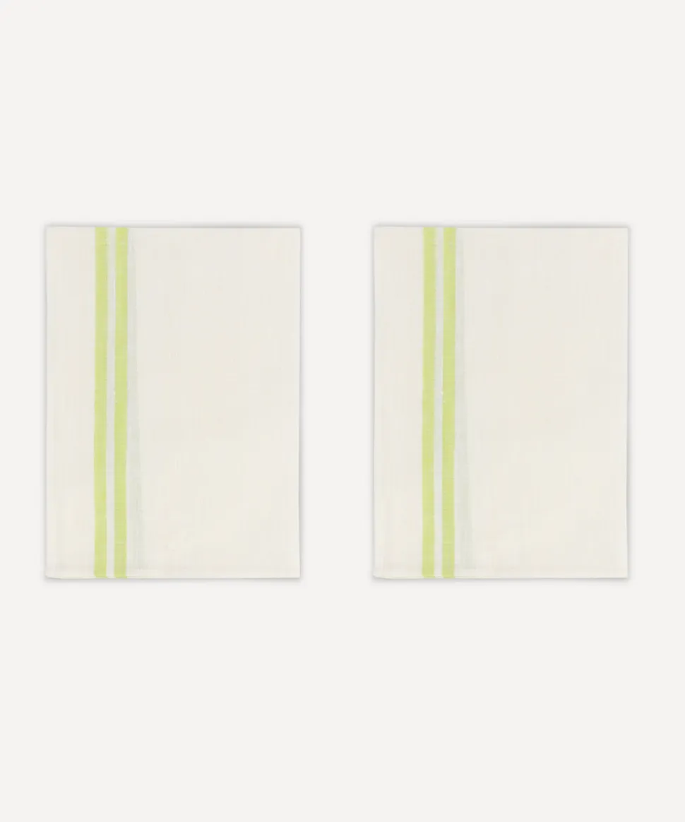 Pair of Striped Linen Tea Towels in Apple Green, Set of 2
