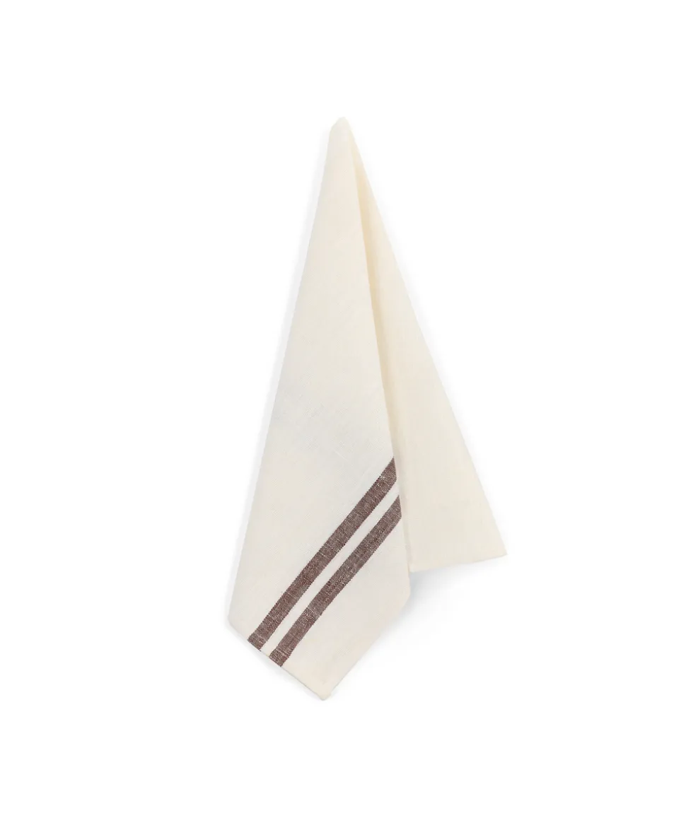 Pair of Striped Linen Tea Towels in Chocolate, Set of 2