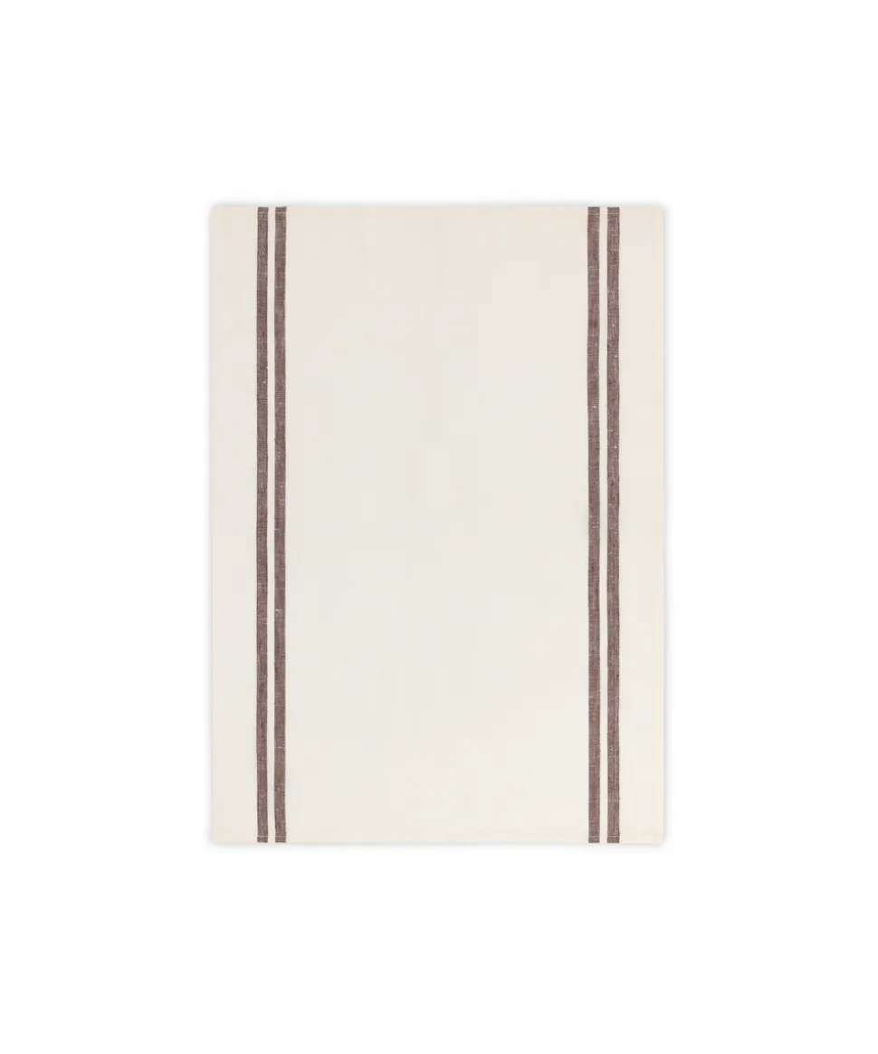 Pair of Striped Linen Tea Towels in Chocolate, Set of 2