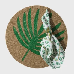 Palm Frond Hand Beaded Placemat in Green