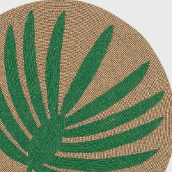 Palm Frond Hand Beaded Placemat in Green