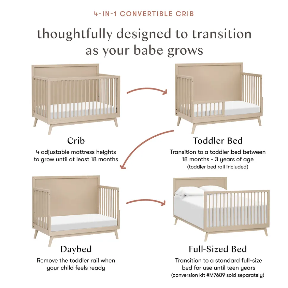 Palma 4-in-1 Convertible Crib with Toddler Bed Conversion Kit in Taupe