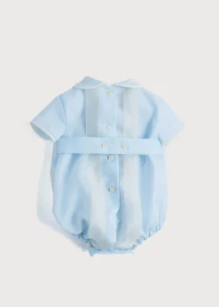 Panelled Christening Romper in Light Blue