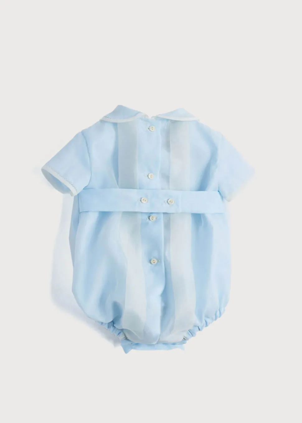 Panelled Christening Romper in Light Blue
