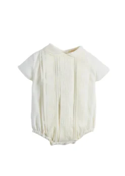 Panelled Christening Romper in Ivory