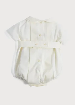 Panelled Christening Romper in Ivory