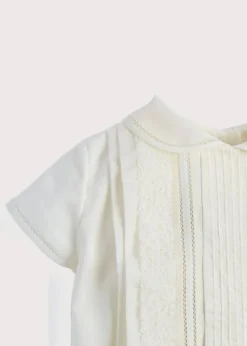 Panelled Christening Romper in Ivory
