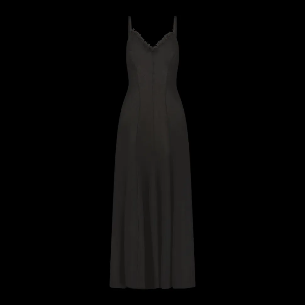 Panelled Lightweight Wool Swing Dress in Black