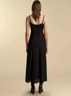 Panelled Lightweight Wool Swing Dress in Black