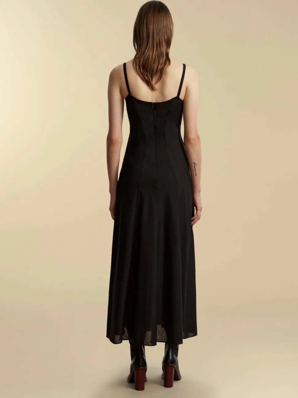 Panelled Lightweight Wool Swing Dress in Black