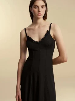 Panelled Lightweight Wool Swing Dress in Black
