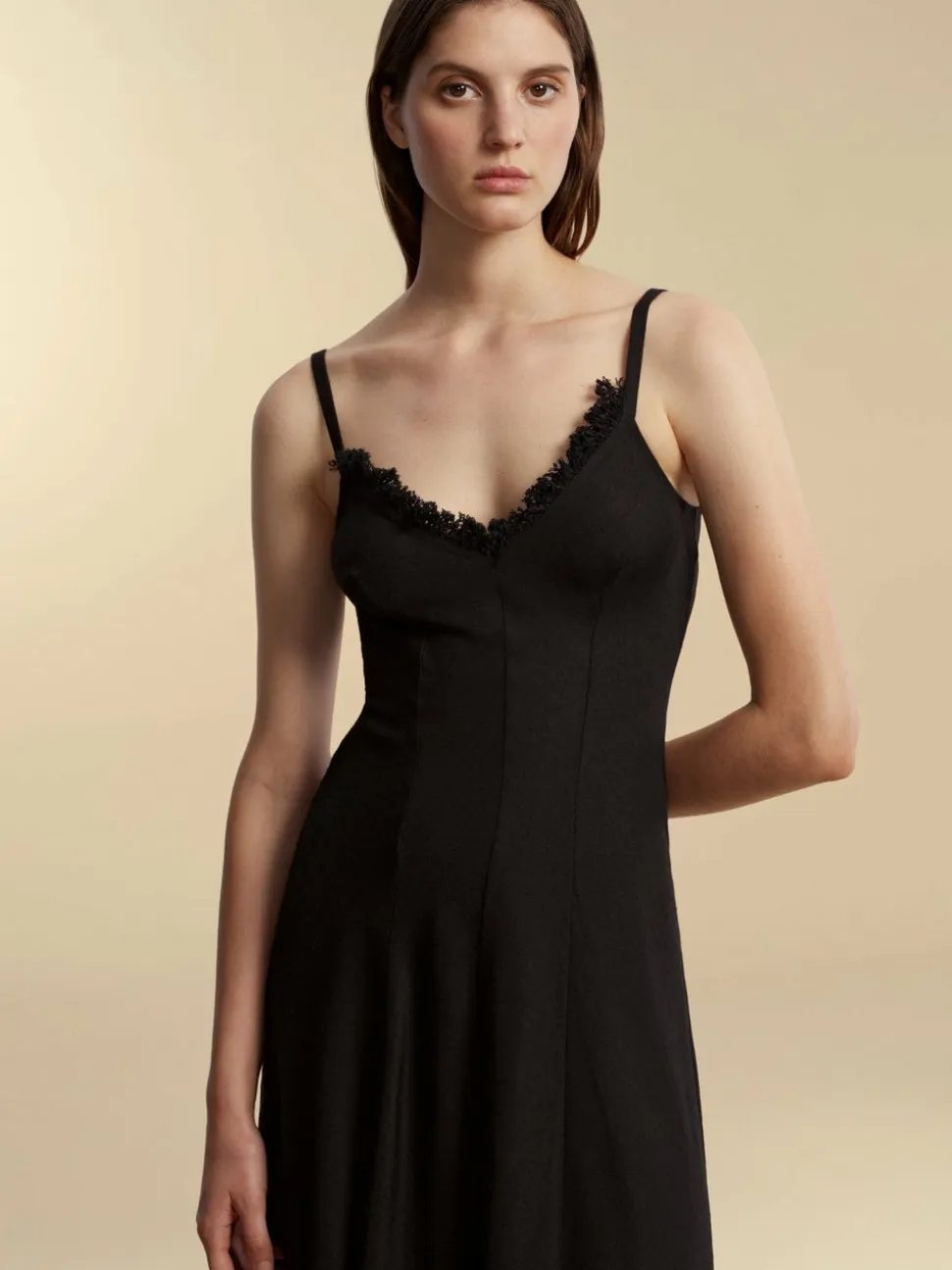 Panelled Lightweight Wool Swing Dress in Black