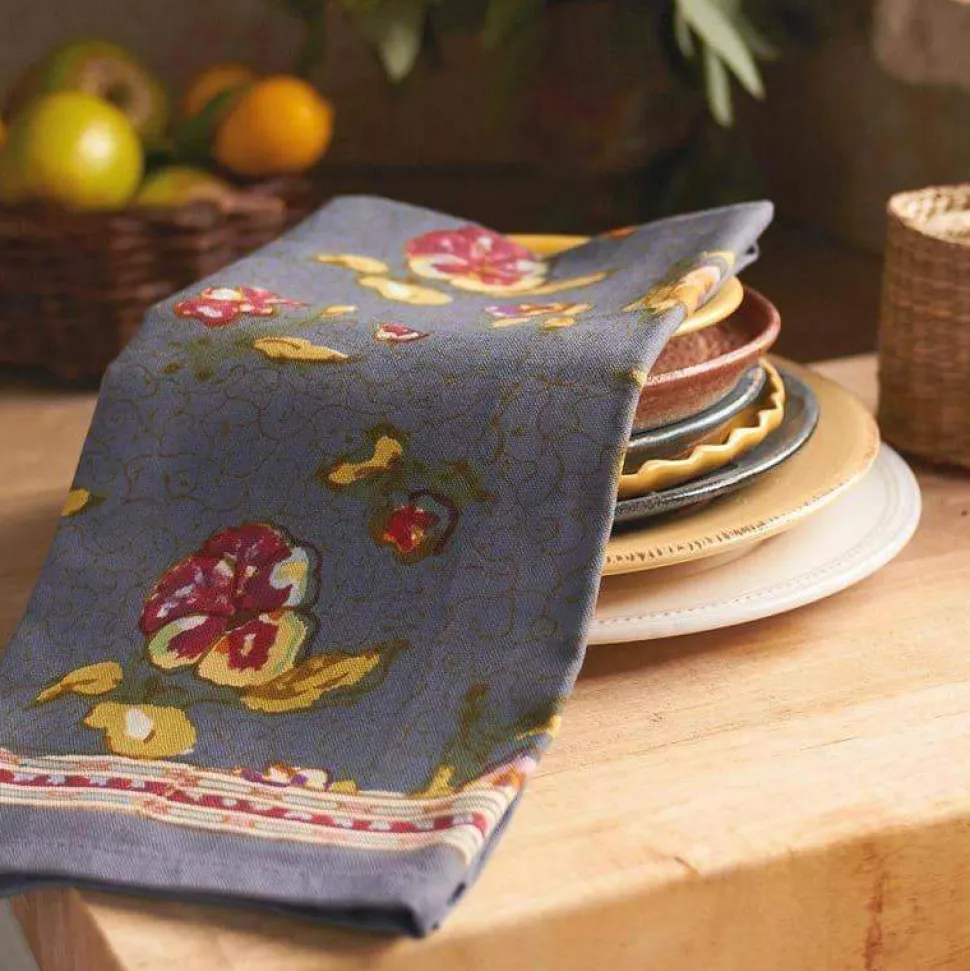 Pansy Tea Towels Red & Grey, Set of 3