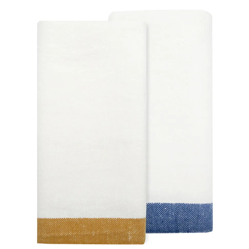 Paris Tea Towels in Blue & Mustard, Set of 2