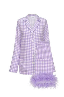Party Pajama Set with Feathers in Lavender Vichy