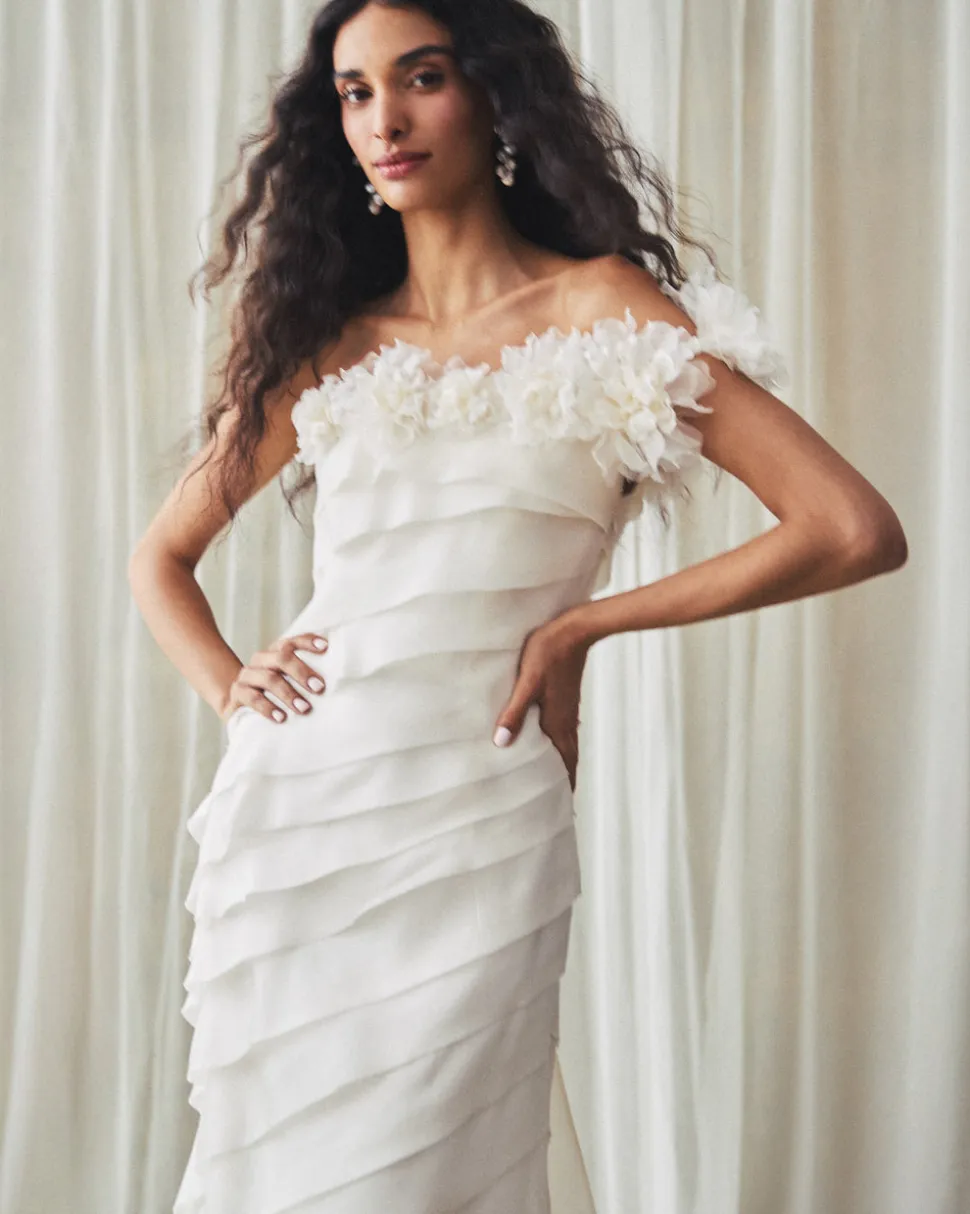 Patti Gown in Ivory Satin Face Organza