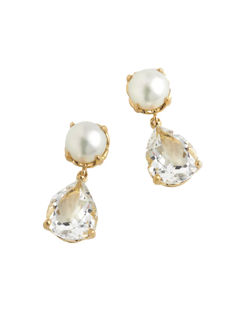 Pearl and White Topaz Drop Earring