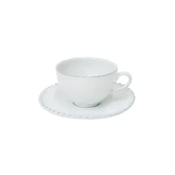 Pearl Collection Tea Cups & Saucers in White, Set of 6