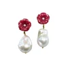 Pearl Drop Earrings in Fuchsia