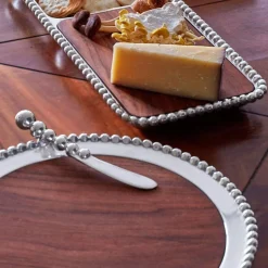 Pearled Cheese and Cracker Server with Dark Wood Insert