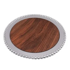 Pearled Round Cheese Board with Dark Wood Insert