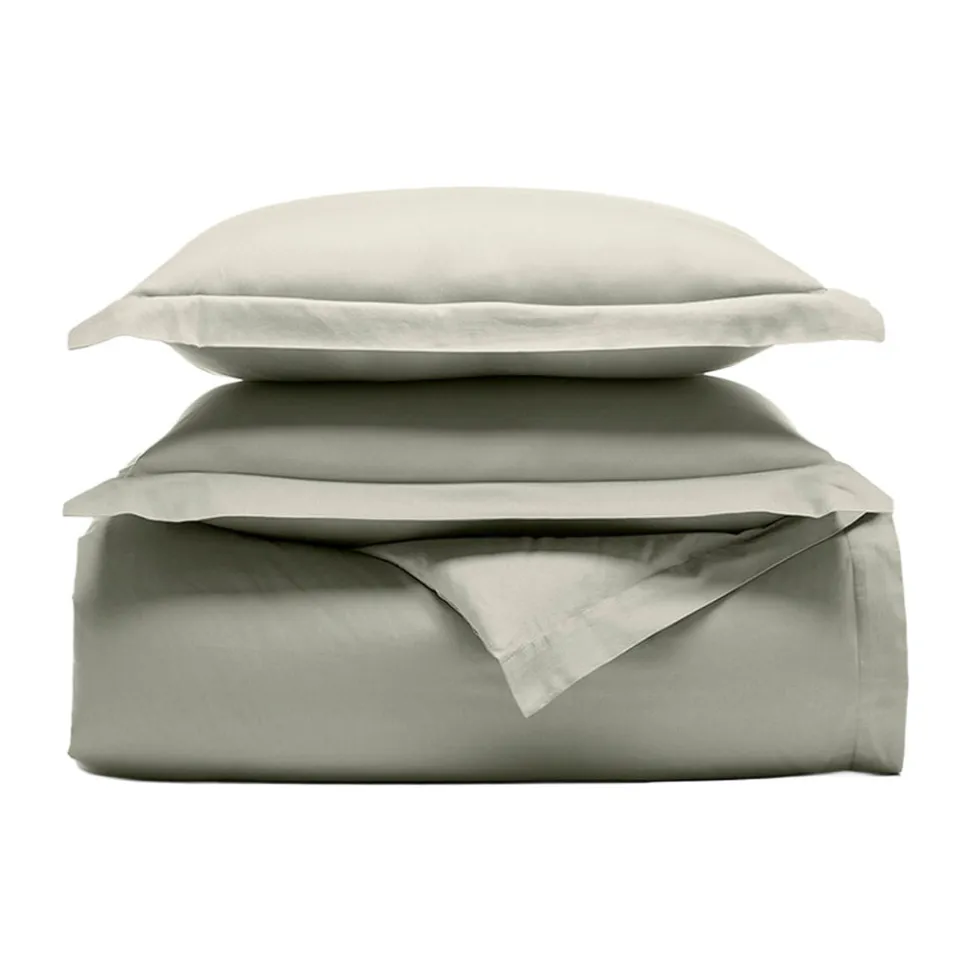 Percale Hemmed Duvet Set in Sageleaf