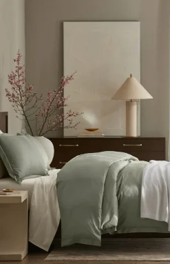 Percale Hemmed Duvet Set in Sageleaf