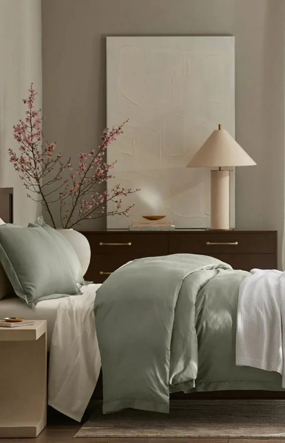 Percale Hemmed Duvet Set in Sageleaf