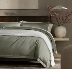Percale Hemmed Duvet Set in Sageleaf