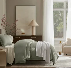 Percale Hemmed Duvet Set in Sageleaf