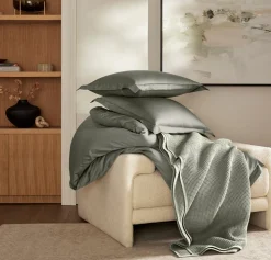 Percale Hemmed Duvet Set in Juniper