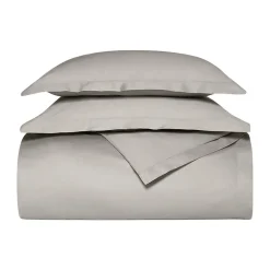 Percale Hemmed Duvet Set in Pewter
