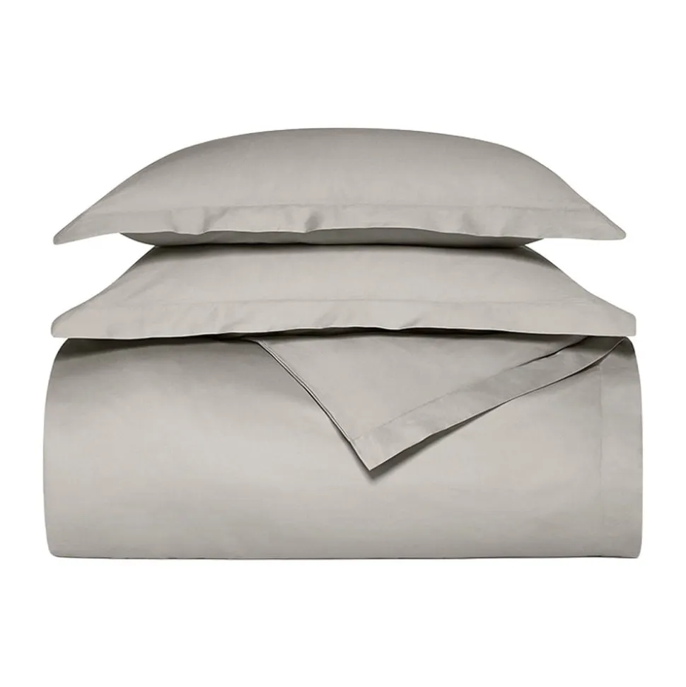 Percale Hemmed Duvet Set in Pewter