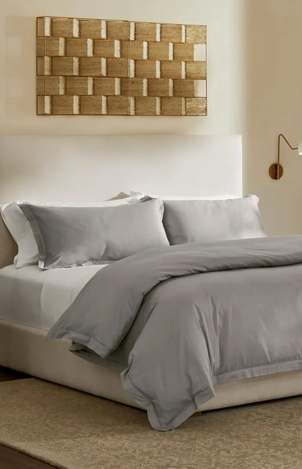 Percale Hemmed Duvet Set in Pewter