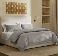 Percale Hemmed Duvet Set in Pewter