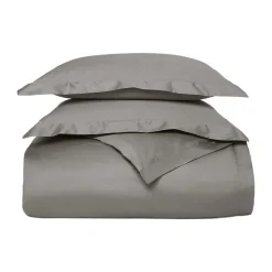 Percale Hemmed Duvet Set in Stone
