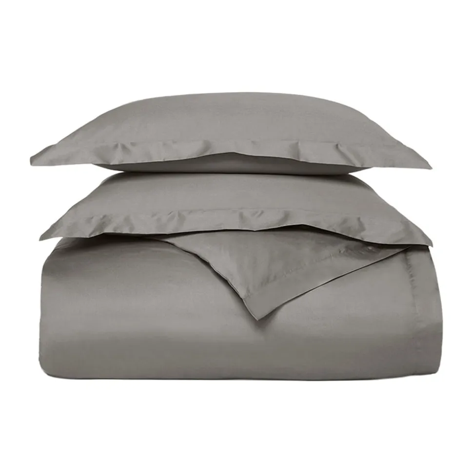 Percale Hemmed Duvet Set in Stone