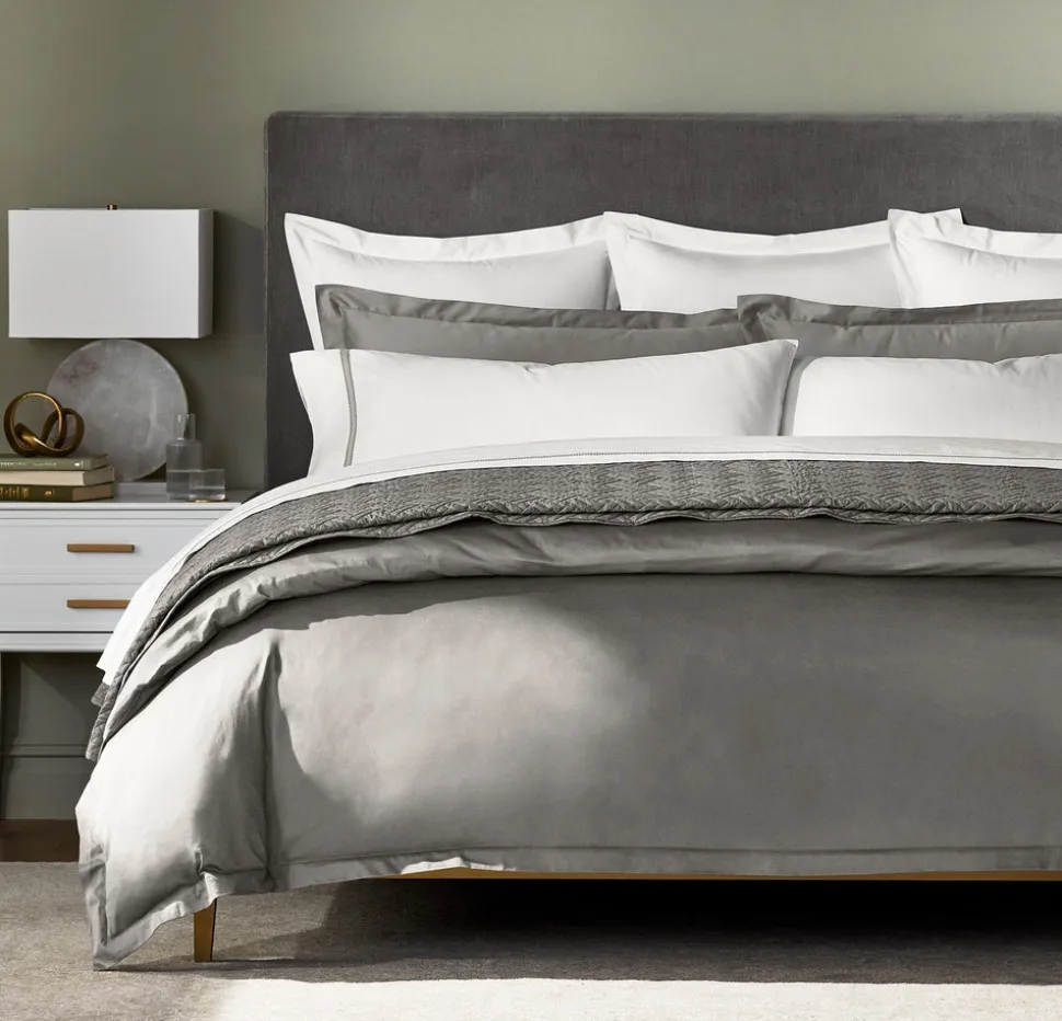 Percale Hemmed Duvet Set in Stone
