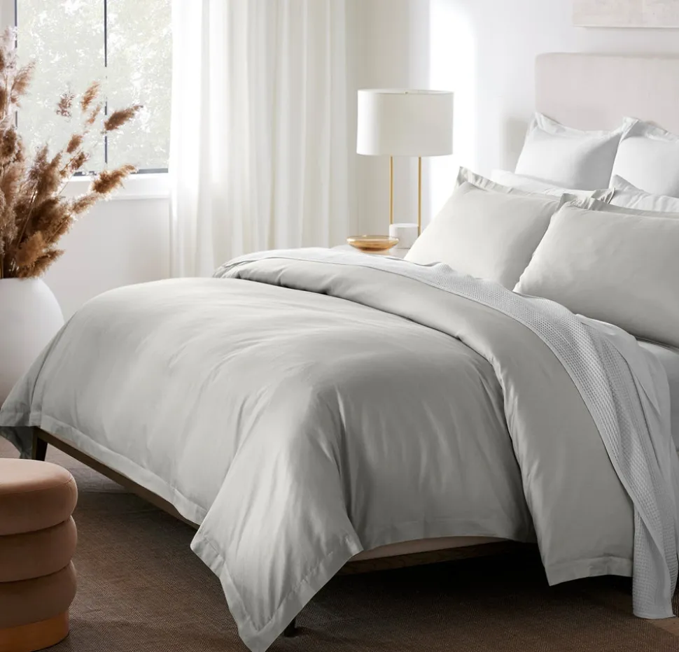 Percale Hemmed Duvet Set in Mist