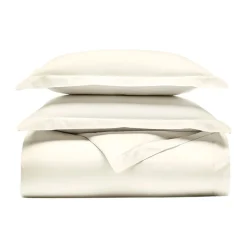 Percale Hemmed Duvet Set in Cream