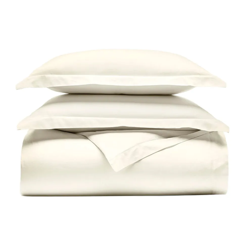 Percale Hemmed Duvet Set in Cream