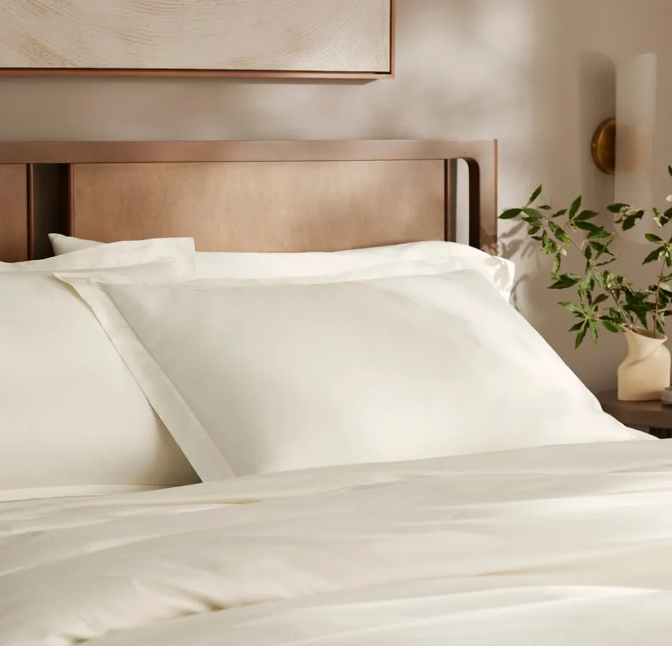 Percale Hemmed Duvet Set in Cream