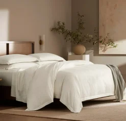 Percale Hemmed Duvet Set in Cream