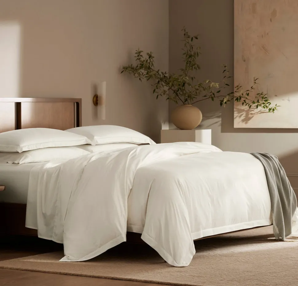 Percale Hemmed Duvet Set in Cream
