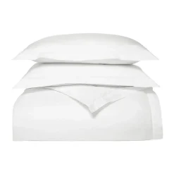Percale Hemmed Duvet Set in White