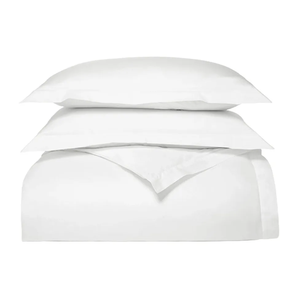 Percale Hemmed Duvet Set in White