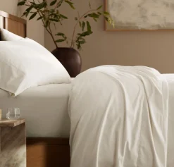 Percale Hemmed Sheet Set in Cream