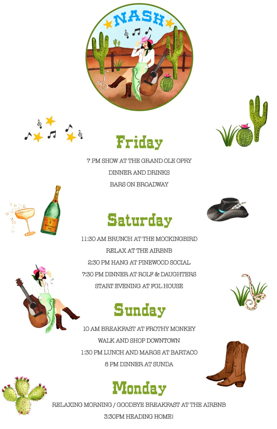 Personalized Bachelorette Itinerary Card