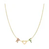 Personalized Rainbow Initial & Gold Heart Necklace