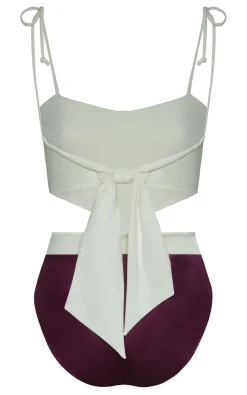 Pestana Embroidered One Piece in Purple & Ivory